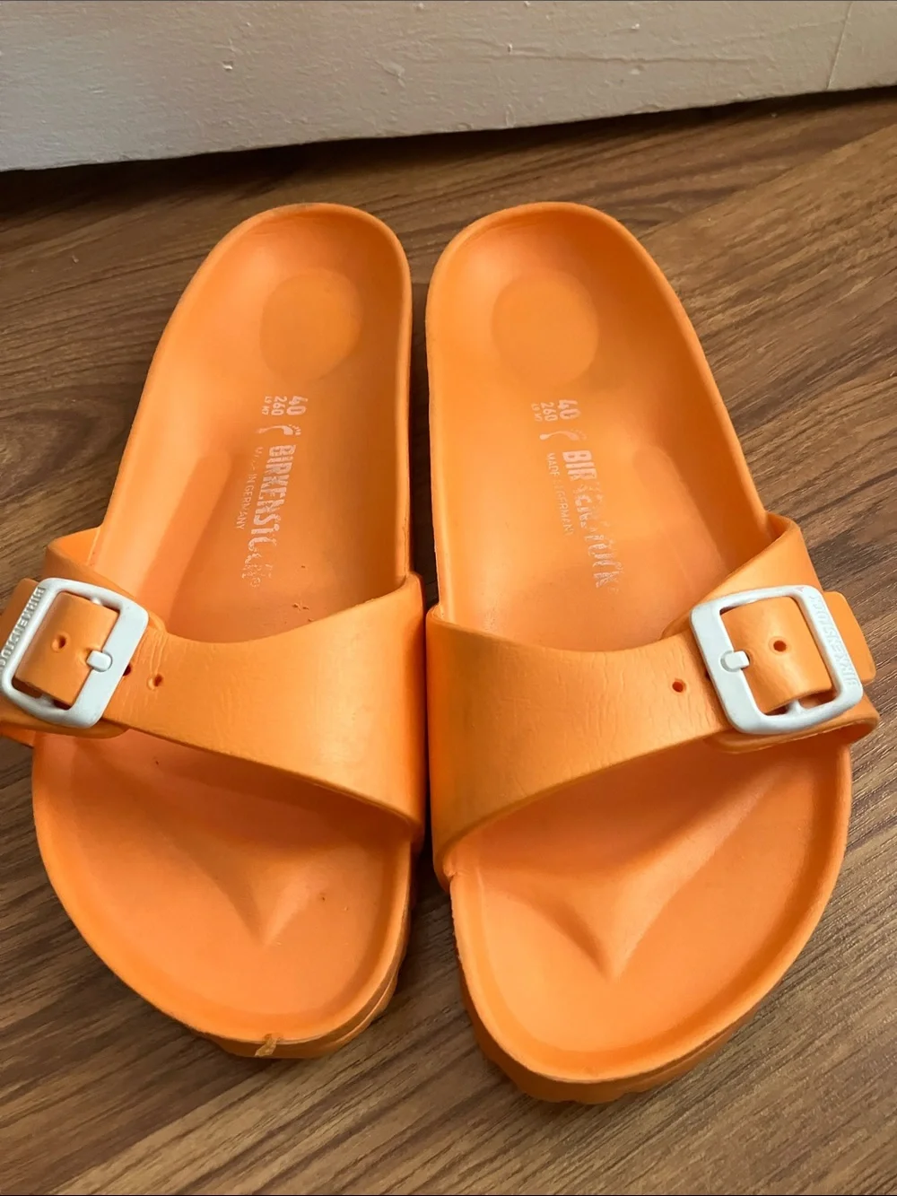 Birkenstock Orange Single Strap Buckle Slides